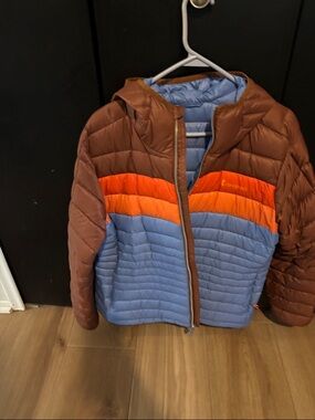 cotopaxi Brown, Orange & Blue Insulated Hooded Ski Jacket